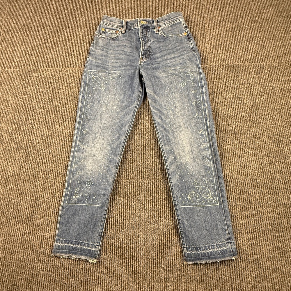 Lucky Brand Drew Mom Size 4/27 High Rise Taper Jeans Blue Paisley Print